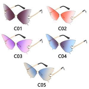 Women Butterfly Sunglasses UV Protection Sun Glasses Vintage Metal Rimless Sunglasses Street Trendy Punk Eyewear