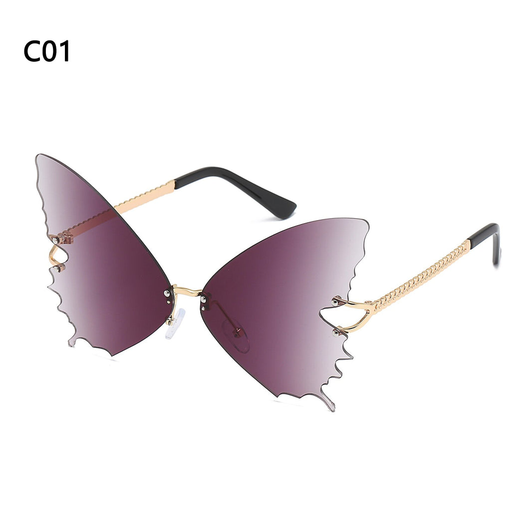 Women Butterfly Sunglasses UV Protection Sun Glasses Vintage Metal Rimless Sunglasses Street Trendy Punk Eyewear