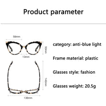 Load image into Gallery viewer, Women Cat Eye Anti-blue Light Glasses Frame Computer Goggles Flat Mirror Anti-fatigue PC  Leopard gafas