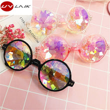 Load image into Gallery viewer, Women Colorful Kaleidoscope Round Clear Sun Glasses Brand Womens Sunglasses Rave Festival Party Holographic Eyewear
