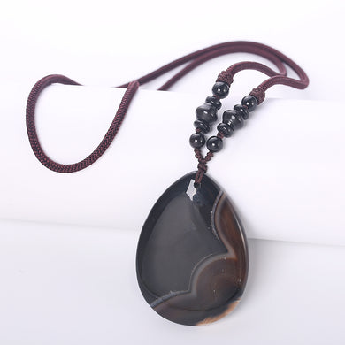 Women Fashion Handmade Boho Necklace Mix Natural Stones Big Teardrop Pendant Necklace Lariat Beads Knotted Bohemia Yoga Necklace