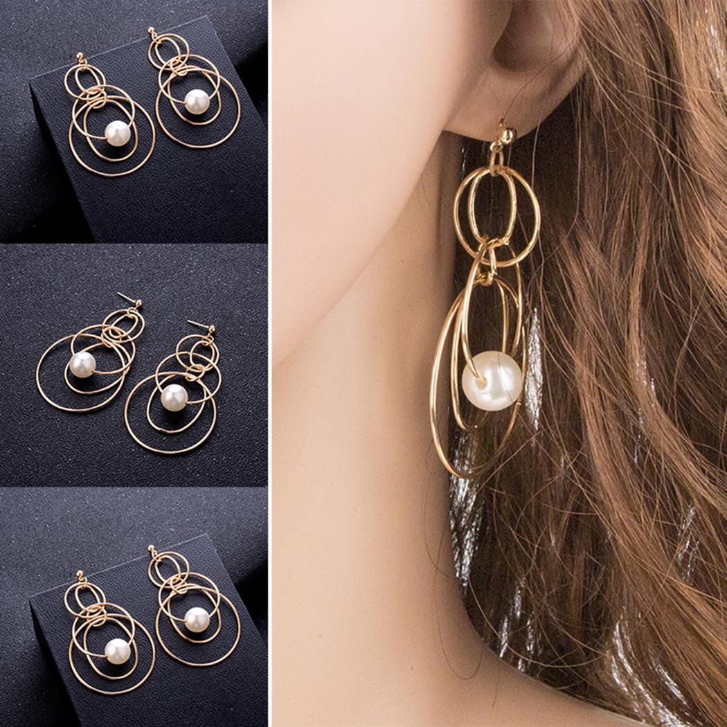 Women Gold Drop Fashion Hook Ring Pearl Style Casual Earrings Elegant Gifts Artificial Mental