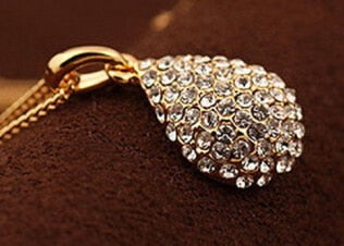 Women Gold/Silver Plated Teardrop Full Rhinestone Long Chain Crystal Water Drop Pendant Necklace For Women