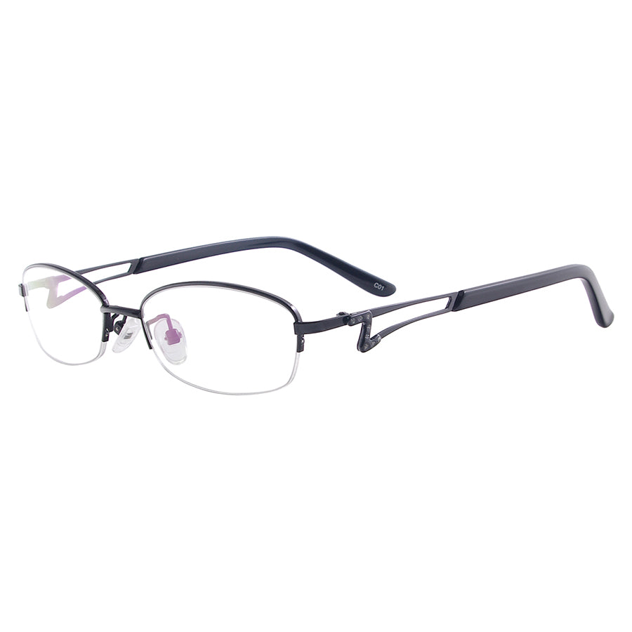 Women Half Rim Oval Eyeglasses Frame Metal Prescription Glasses Frame For Optical Lens Myopia Reading Multifocal