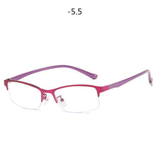 Carica l&#39;immagine nel visualizzatore di Gallery, Women Half frame Finished Myopia Glasses Lady Anti-blue light Prescription glasses Men Business Nearsighted Eyewear -1.5-2.0-2.5