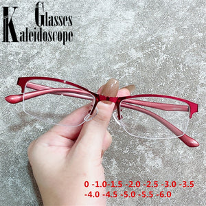 Women Half frame Finished Myopia Glasses Lady Anti-blue light Prescription glasses Men Business Nearsighted Eyewear -1.5-2.0-2.5