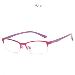 Women Half frame Finished Myopia Glasses Lady Anti-blue light Prescription glasses Men Business Nearsighted Eyewear -1.5-2.0-2.5