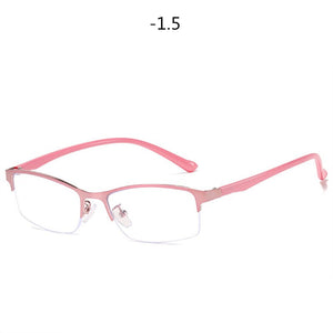 Women Half frame Finished Myopia Glasses Lady Anti-blue light Prescription glasses Men Business Nearsighted Eyewear -1.5-2.0-2.5