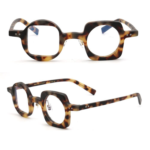 Women Hand Made Retro Eyeglass Frames Men Round Square Nerd Glasses Frame Rx Spectacles leopard Print Mismatch 2023 Eyewear