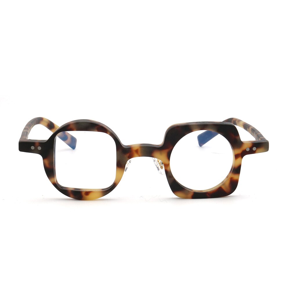 Women Hand Made Retro Eyeglass Frames Men Round Square Nerd Glasses Frame Rx Spectacles leopard Print Mismatch 2023 Eyewear