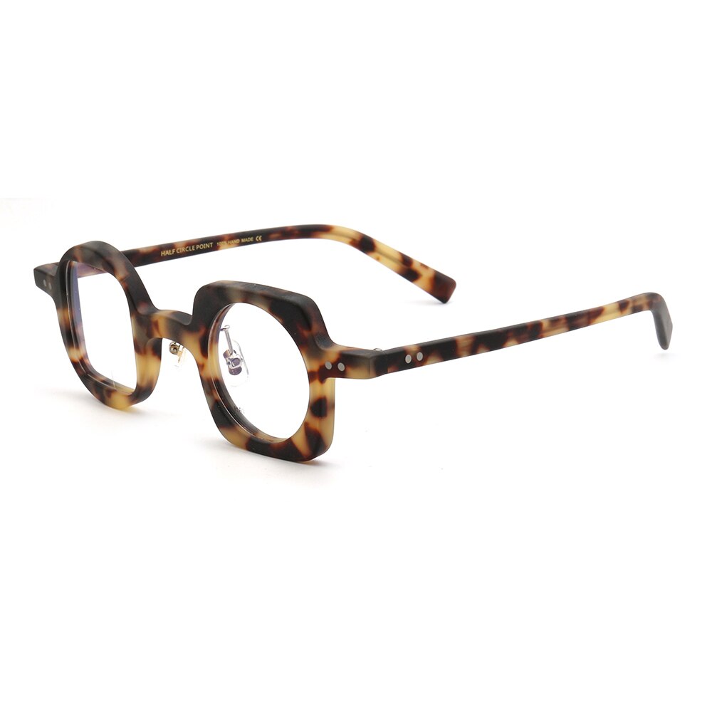 Women Hand Made Retro Eyeglass Frames Men Round Square Nerd Glasses Frame Rx Spectacles leopard Print Mismatch 2023 Eyewear