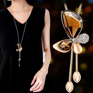 Women Long Necklace Collier Femme 2018 Fashion Silver Color Crystal Snowflake Necklaces & Pendants Sweater Collar Mujer Jewelry