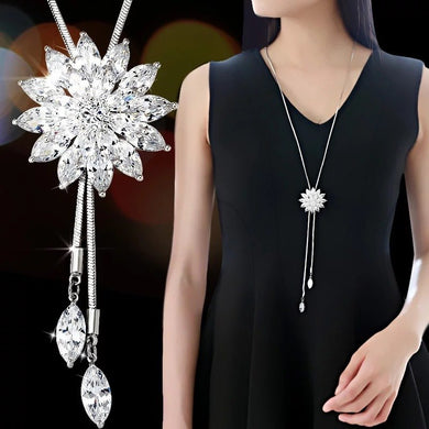 Women Long Necklace Collier Femme 2018 Fashion Silver Color Crystal Snowflake Necklaces & Pendants Sweater Collar Mujer Jewelry