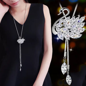 Women Long Necklace Collier Femme 2018 Fashion Silver Color Crystal Snowflake Necklaces & Pendants Sweater Collar Mujer Jewelry