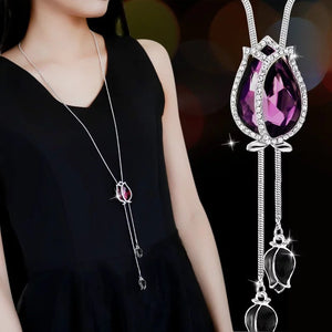 Women Long Necklace Collier Femme 2018 Fashion Silver Color Crystal Snowflake Necklaces & Pendants Sweater Collar Mujer Jewelry