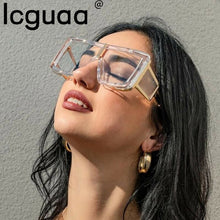Carica l&#39;immagine nel visualizzatore di Gallery, Occhiali da sole oversize trasparenti di marca da donna 2023 Occhiali da sole da uomo Steampunk con montatura grande per guida di auto da uomo 