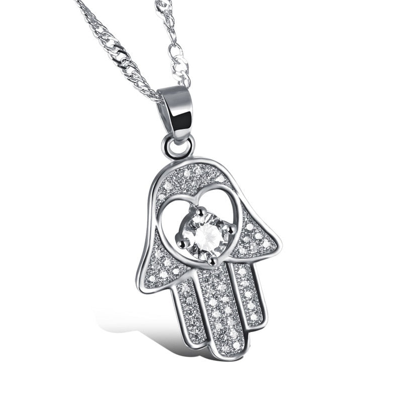 Women Man Religious Fatima Hand Pendant Necklaces Antique Silver / Gold Color Fashion Hamsa Hand Love Heart Palm Shaped Jewelry