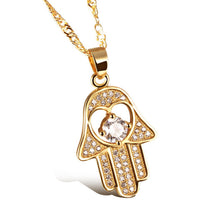Carica l&#39;immagine nel visualizzatore di Gallery, Women Man Religious Fatima Hand Pendant Necklaces Antique Silver / Gold Color Fashion Hamsa Hand Love Heart Palm Shaped Jewelry