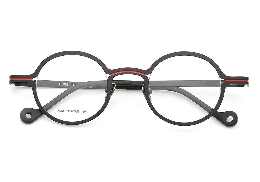 Women Men Basic Nerd Round Full-Rim Pure Titanium Prescription Lightweight Double-bridge Eyeglass Frames Orange Red