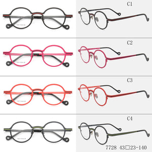 Women Men Basic Nerd Round Full-Rim Pure Titanium Prescription Lightweight Double-bridge Eyeglass Frames Orange Red