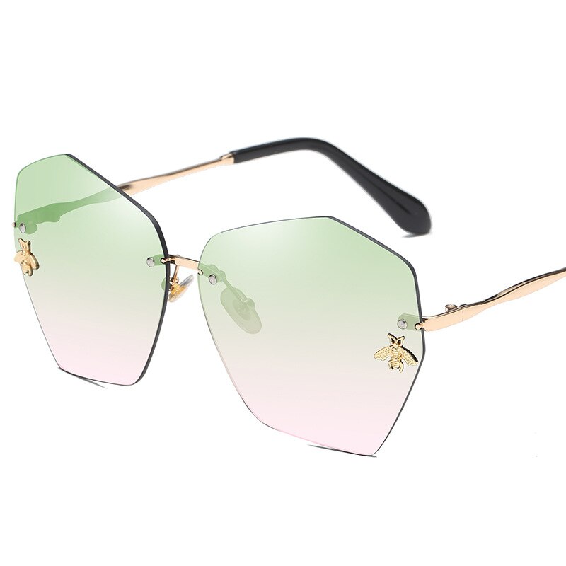Women Men Blue Red Cat Eye Rimless Sunglasses Female Male Brand Gradient Oversized Mirror Sunglasses Shield Polarized Sunglasses