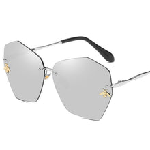 Load image into Gallery viewer, Women Men Blue Red Cat Eye Rimless Sunglasses Female Male Brand Gradient Oversized Mirror Sunglasses Shield Polarized Sunglasses