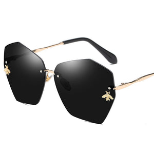 Women Men Blue Red Cat Eye Rimless Sunglasses Female Male Brand Gradient Oversized Mirror Sunglasses Shield Polarized Sunglasses