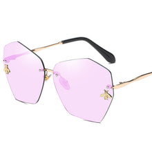 Load image into Gallery viewer, Women Men Blue Red Cat Eye Rimless Sunglasses Female Male Brand Gradient Oversized Mirror Sunglasses Shield Polarized Sunglasses