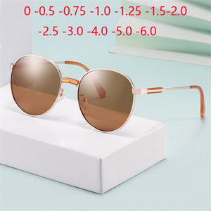 Women Men Oval Polarized Myopia Sunglasses Metal Hinge Minus Lens Round Prescription Sun Glasses Diopter 0 -0.5 -0.75 To -6.0