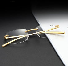 Load image into Gallery viewer, Women Men Rectangle Rimless Al-mg Ultralight Bifocal Reading Glasses +0.75 +1 +1.25 +1.5 +1.75 +2 +2.25 +2.5 +2.75 +3 to +4