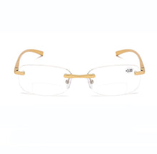 Load image into Gallery viewer, Women Men Rectangle Rimless Al-mg Ultralight Bifocal Reading Glasses +0.75 +1 +1.25 +1.5 +1.75 +2 +2.25 +2.5 +2.75 +3 to +4