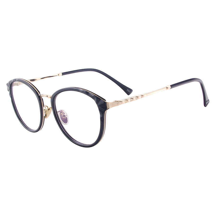 Women Metal Plastic Fashion Eyeglasses Round Vintage Glasses Frame For Prescription Lenses Myopia Reading Progressive
