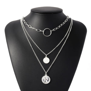 Women Multilayer Choker Horn Long Crescent Moon Pendant Chain Necklace Chain Bohemia Jewelry