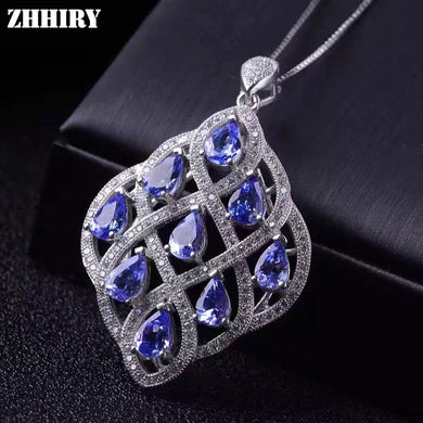 Collana da donna con pendente in pietra naturale di tanzanite blu, catena, gioielli in argento sterling 925, gemme colorate autentiche 