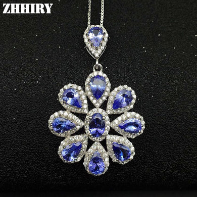 Collana da donna con ciondolo in pietra naturale con gemme blu tanzanite, catena, gioielli in argento sterling 925 