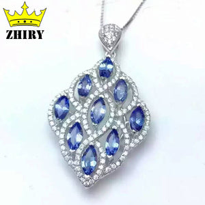 Women Natural Tanzanite Pendant 925 Sterling Silver Necklace Jewelry Blue Gems Stone