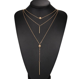Women Necklaces & Pendants 3 Multi Layer Jewelry Necklace Choker Tassel Charm Bar Statement Necklace for Women Gift