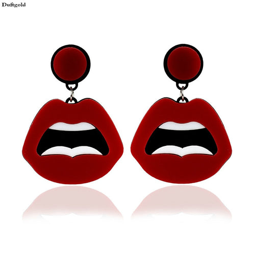 Women New Fashion Dangle Earrings Acrylic Big Mouth Punk Brincos Long Red Lipstick Earrings Wholesale Jewelry Gifts Duftgold