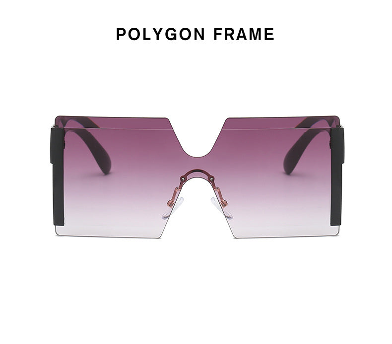 Occhiali da sole oversize senza montatura da donna Occhiali da sole con montatura grande in un unico pezzo Design del marchio di personalità europea americana 2023 