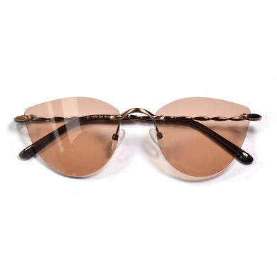 Women Retro Cat Eye Rimless Sunglasses  Light Pink UV Protection  Driving Shades Janpanses Gold Ladies Sunglasses Frame