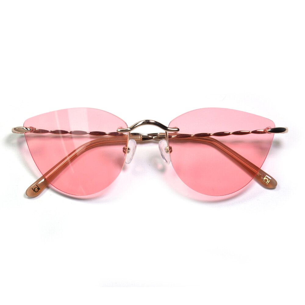Women Retro Cat Eye Rimless Sunglasses  Light Pink UV Protection  Driving Shades Janpanses Gold Ladies Sunglasses Frame