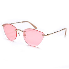 Carica l&#39;immagine nel visualizzatore di Gallery, Women Retro Cat Eye Rimless Sunglasses  Light Pink UV Protection  Driving Shades Janpanses Gold Ladies Sunglasses Frame