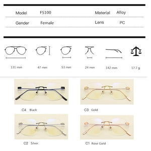 Women Rimless Alloy Glasses Frame, Women Ultralight Cat Eye Eyeglasses Frames, Prescription Presbyopia Myopia Optical Glass