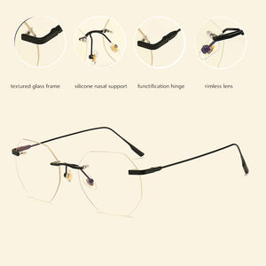Women Rimless Alloy Glasses Frame, Women Ultralight Cat Eye Eyeglasses Frames, Prescription Presbyopia Myopia Optical Glass