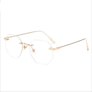 Women Rimless Alloy Glasses Frame, Women Ultralight Cat Eye Eyeglasses Frames, Prescription Presbyopia Myopia Optical Glass