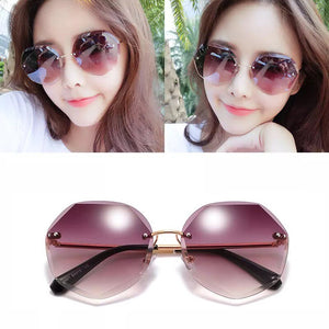 Women Rimless Gradient Sun Glasses Sunglasses Shades Cutting Lens Ladies Frameless Metal Eyeglasses UV400