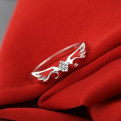 Women Ring Diamond Angel Wings 18K Solid White Gold Genuine Natural Diamond 0.06CT SI/H Wedding Band Engagment Ring