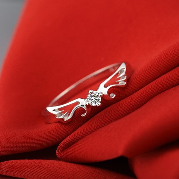 Women Ring Diamond Angel Wings 18K Solid White Gold Genuine Natural Diamond 0.06CT SI/H Wedding Band Engagment Ring