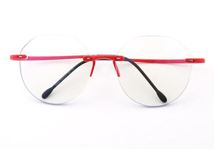 Women Round Rimless Glasses Frame Men Anti Blue Light Computer Eyeglass Frames Vintage Fashionable Lightweight Red Blue Eyewear