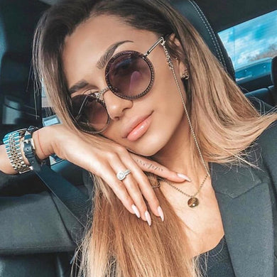 Women Round Sunglasses  Brand Designer Chain Designed Frames With Rimless Lens UV400 Female Shades Lunettes
